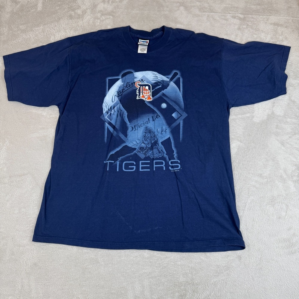 Vintage Pro Player Detroit Tigers MLB Baseball‎ Shirt Mens 2XL Blue Preowned 90s